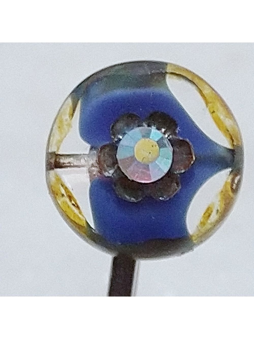 Floral Boho Rhinestone Czech Glass Blue Bead Hair Pin Set - Picture 6 of 8